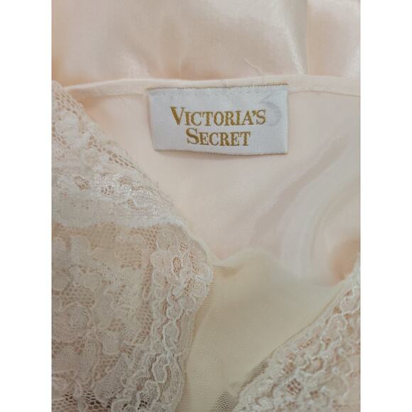 Victorias Secret Satin Maxi Slip Dress Womens Sz L Lace Trim Side Slit Yellow - Picture 11 of 11